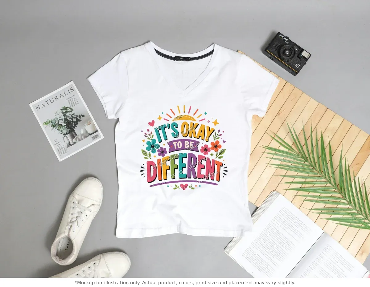 White tee mockup, flat lay with props