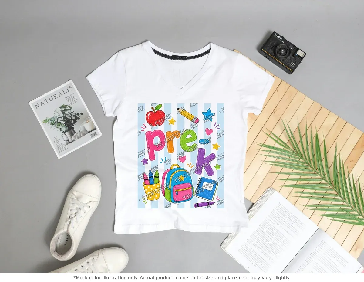 White tee mockup, flat lay with props