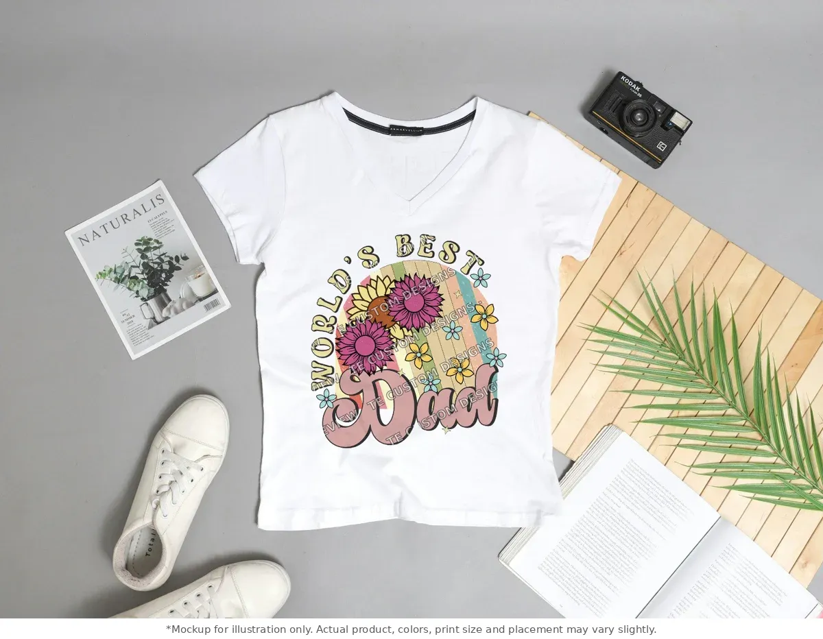White tee mockup, flat lay with props