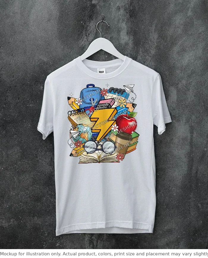 White tee mockup, on a hanger, concrete wall
