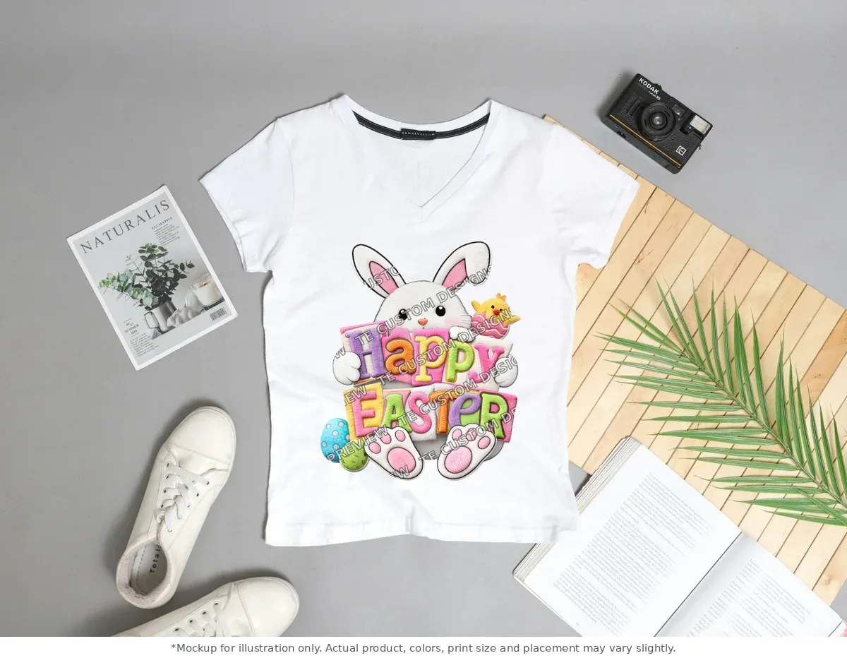 White tee mockup, flat lay with props