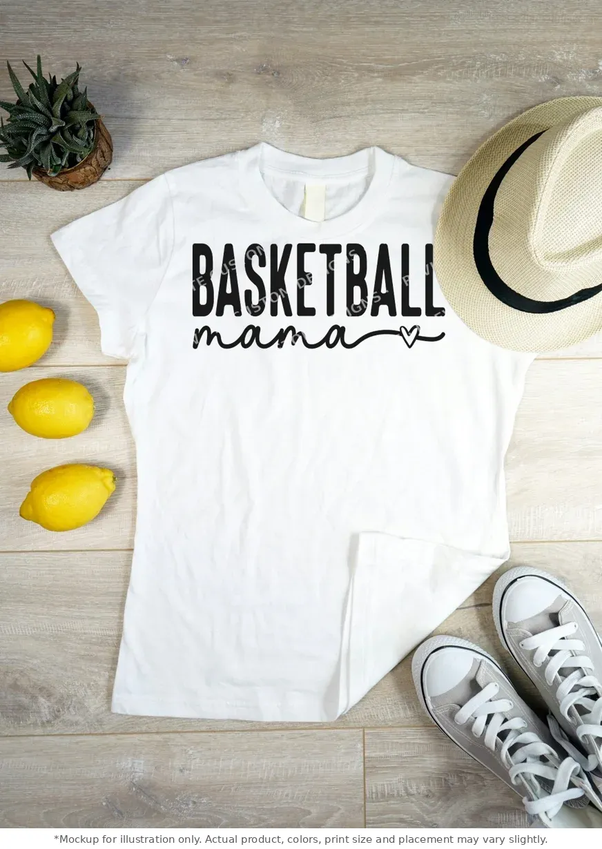 White tee mockup, flat lay on wood