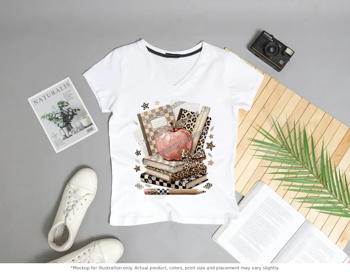 White tee mockup, flat lay with props