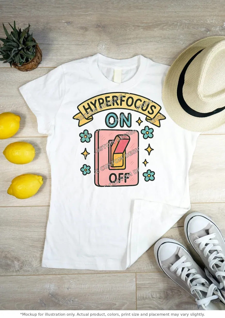 White tee mockup, flat lay on wood