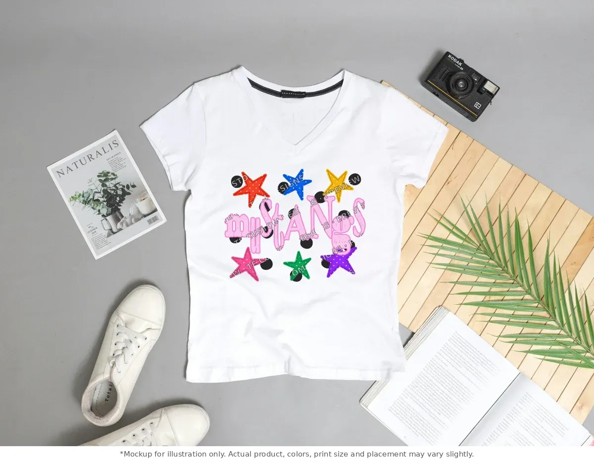 White tee mockup, flat lay with props