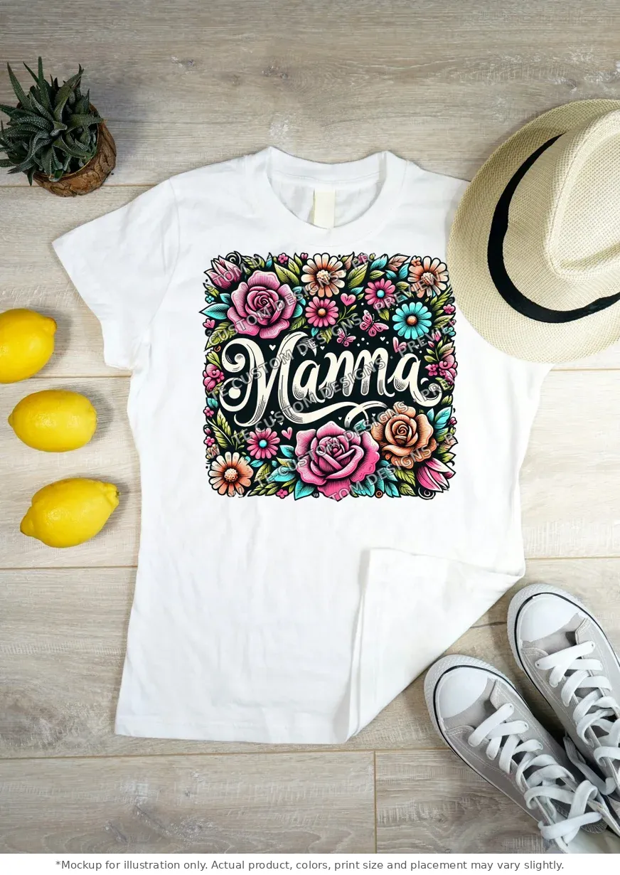 White tee mockup, flat lay on wood