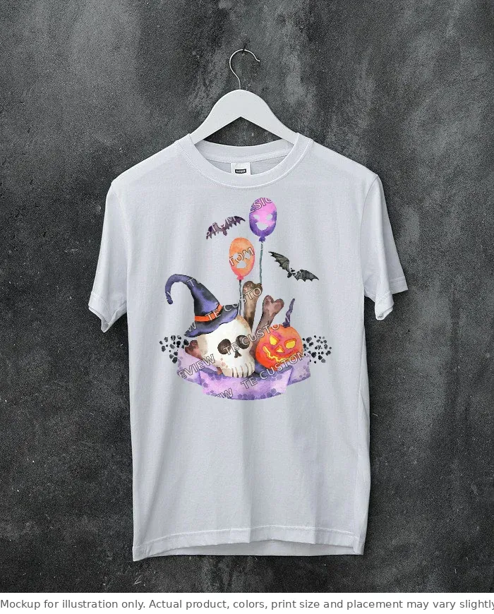 White tee mockup, on a hanger, concrete wall