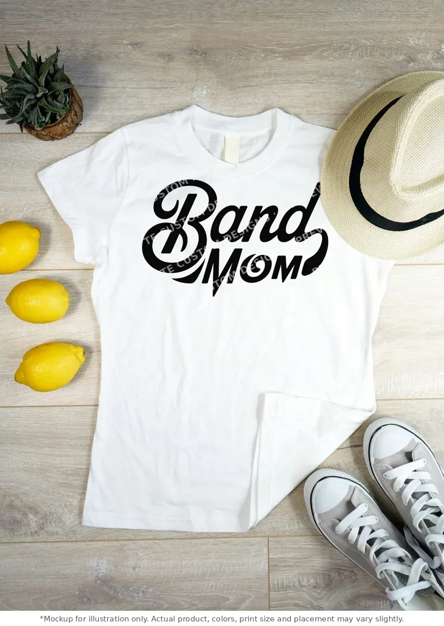 White tee mockup, flat lay on wood