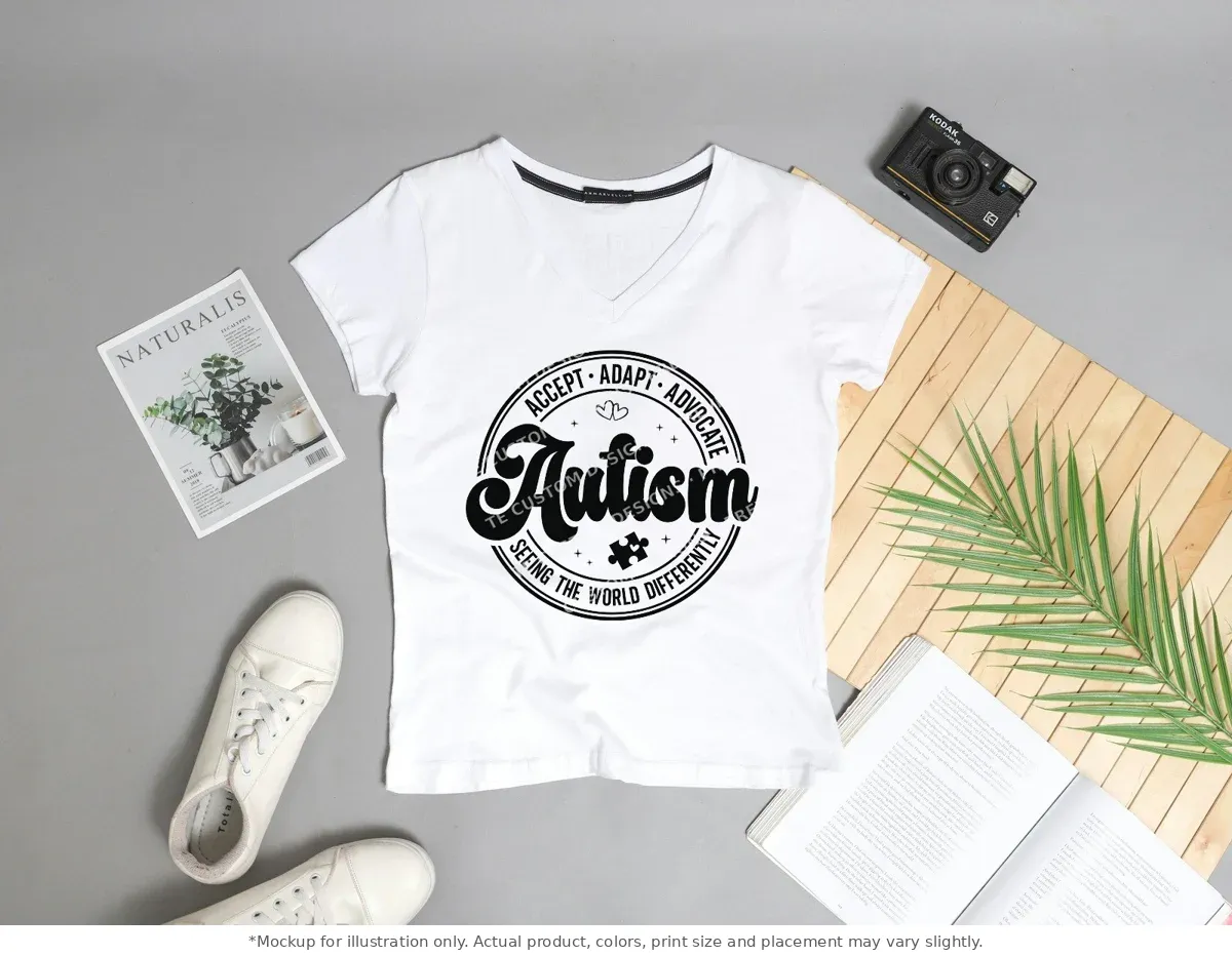 White tee mockup, flat lay with props