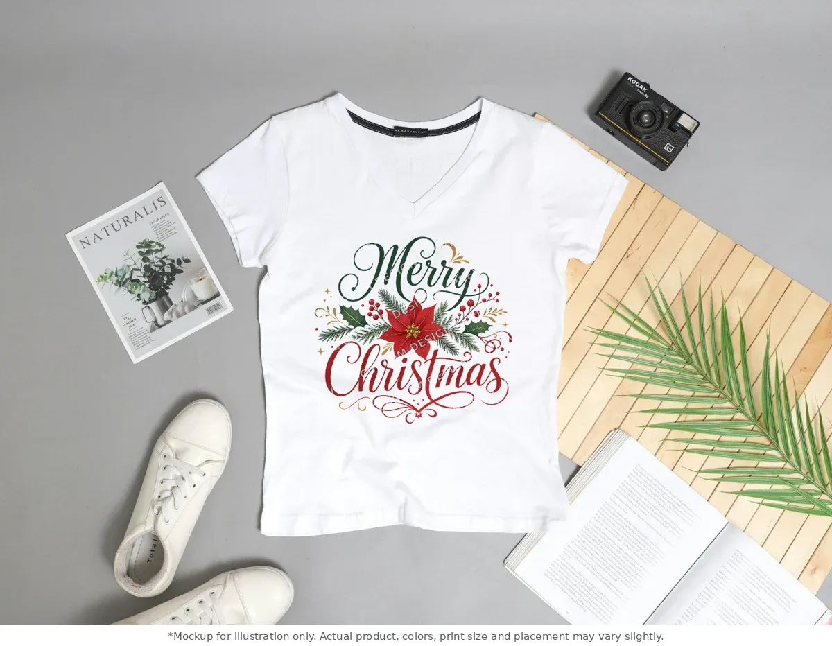 White tee mockup, flat lay with props