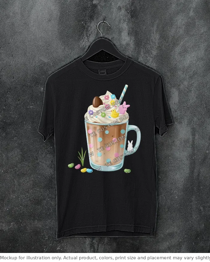 Black tee mockup, on a hanger, concrete wall