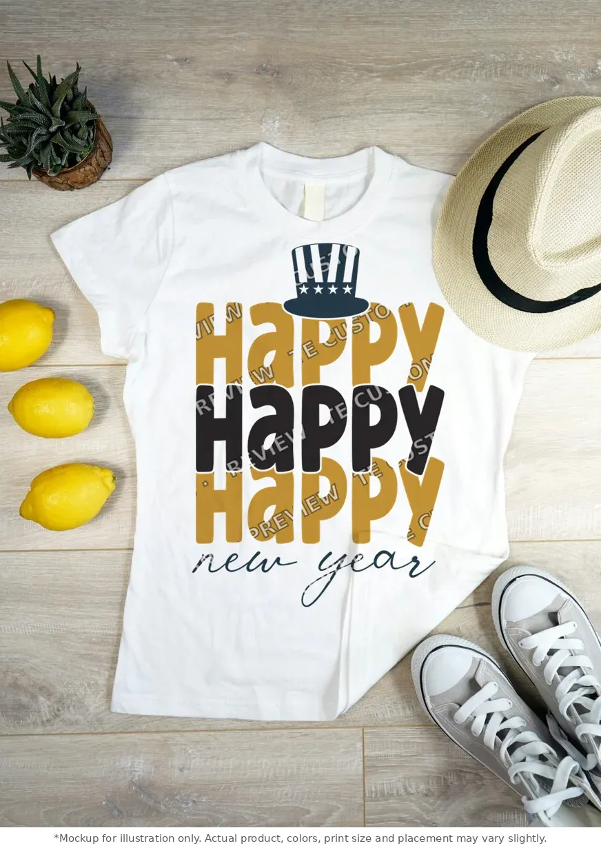 White tee mockup, flat lay on wood