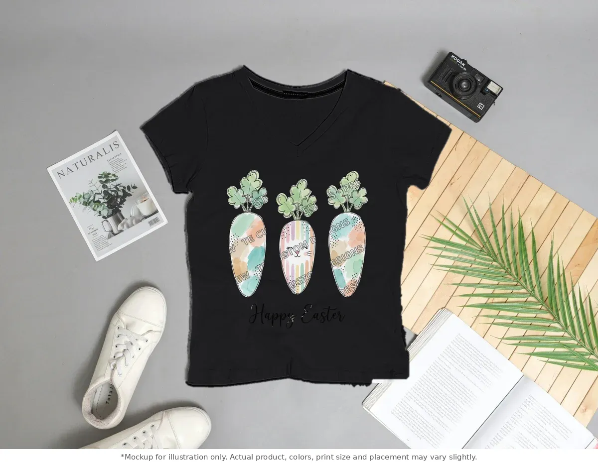 Black tee mockup, flat lay with props