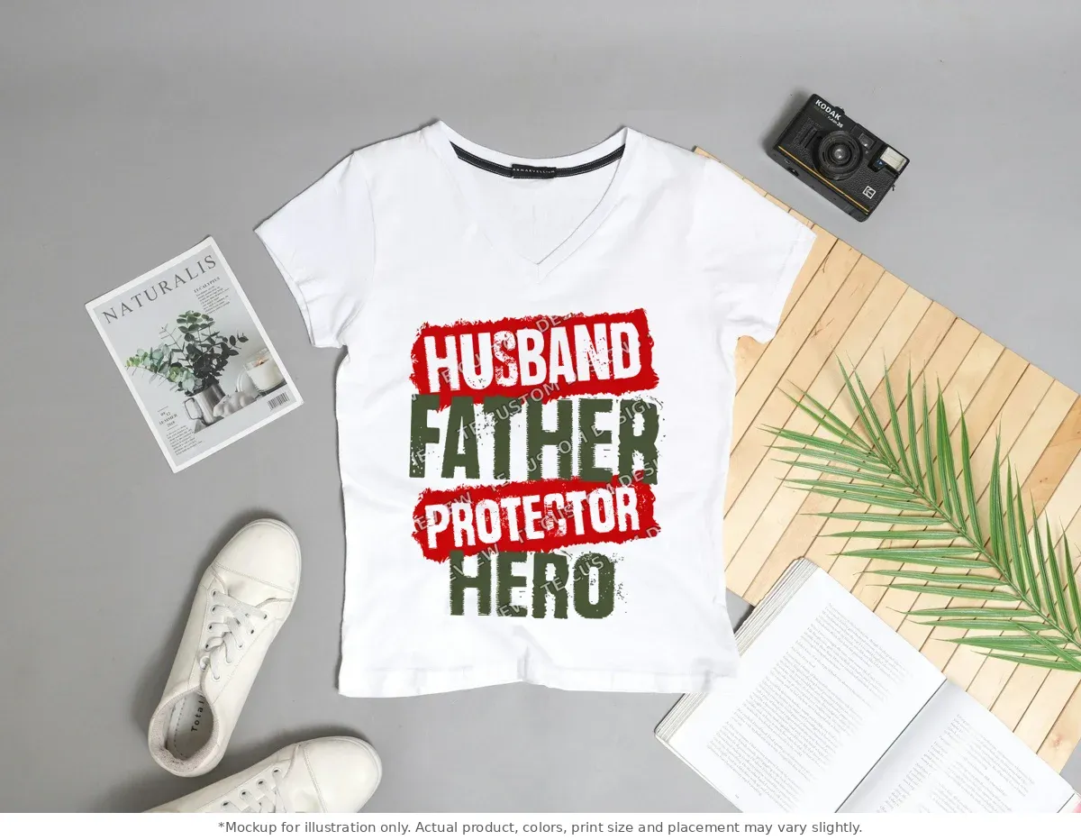 White tee mockup, flat lay with props
