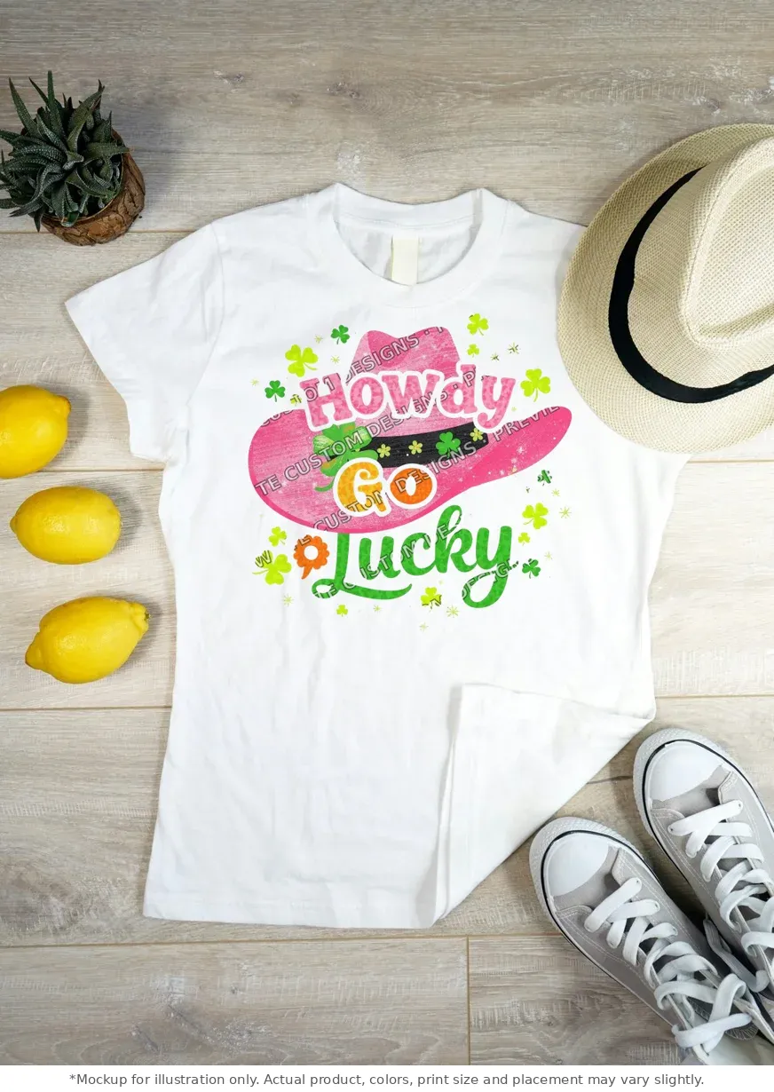 White tee mockup, flat lay on wood