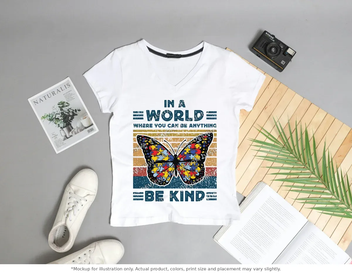 White tee mockup, flat lay with props