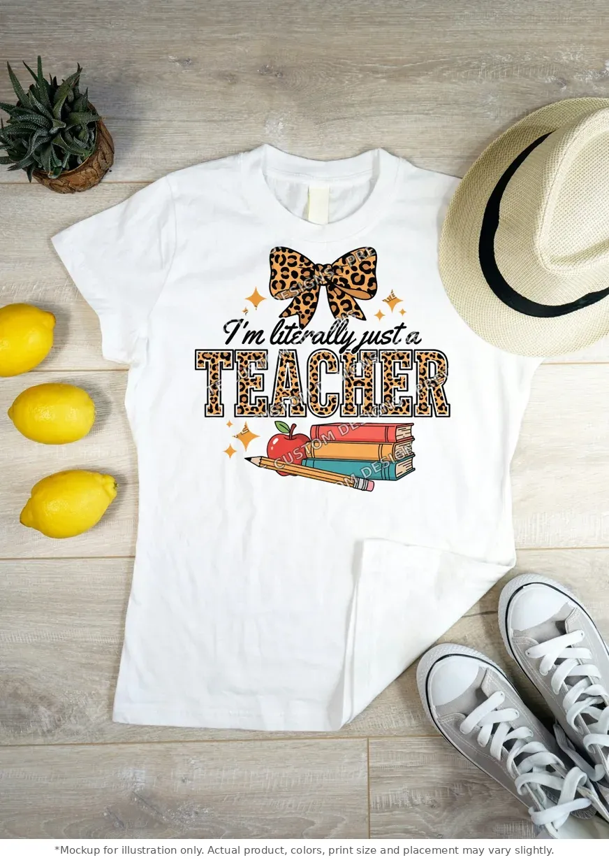 White tee mockup, flat lay on wood