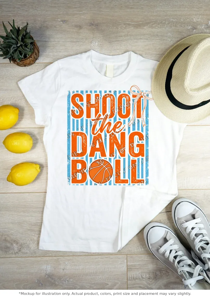 White tee mockup, flat lay on wood