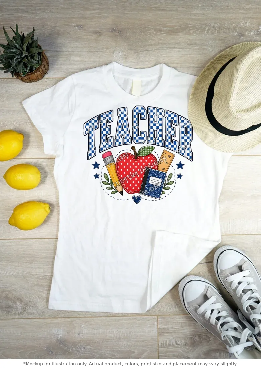 White tee mockup, flat lay on wood