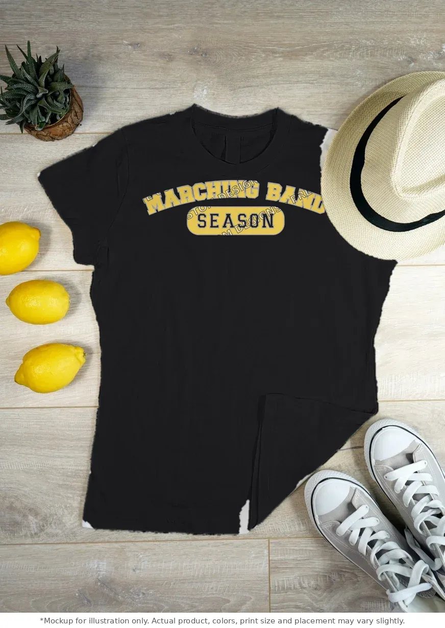 Black tee mockup, flat lay on wood