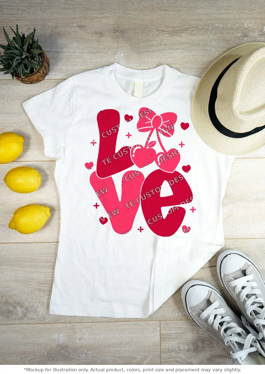 White tee mockup, flat lay on wood