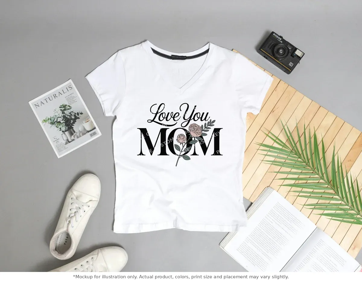White tee mockup, flat lay with props