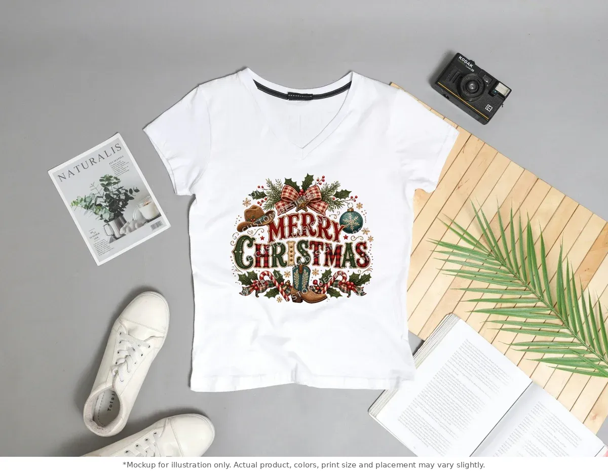 White tee mockup, flat lay with props