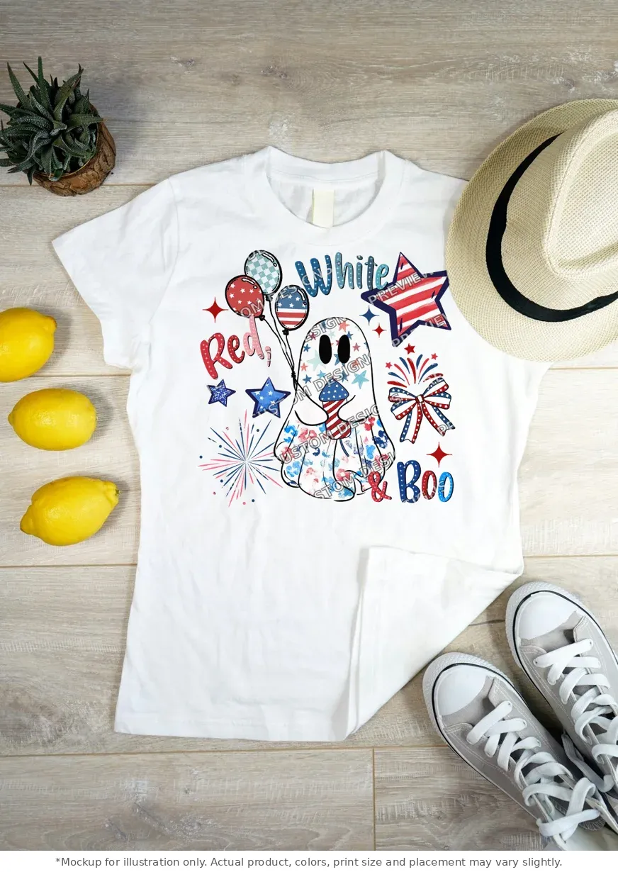 White tee mockup, flat lay on wood