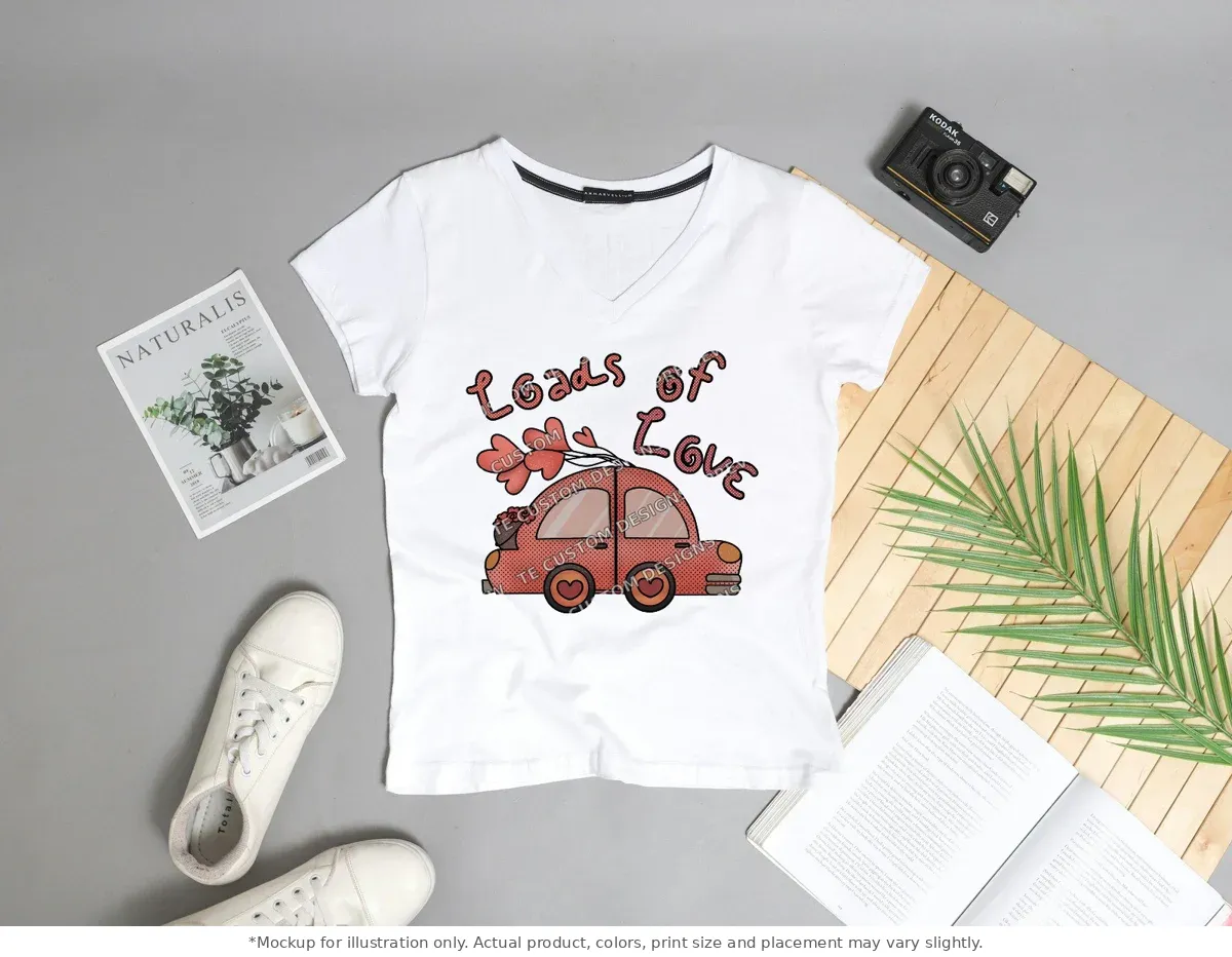 White tee mockup, flat lay with props