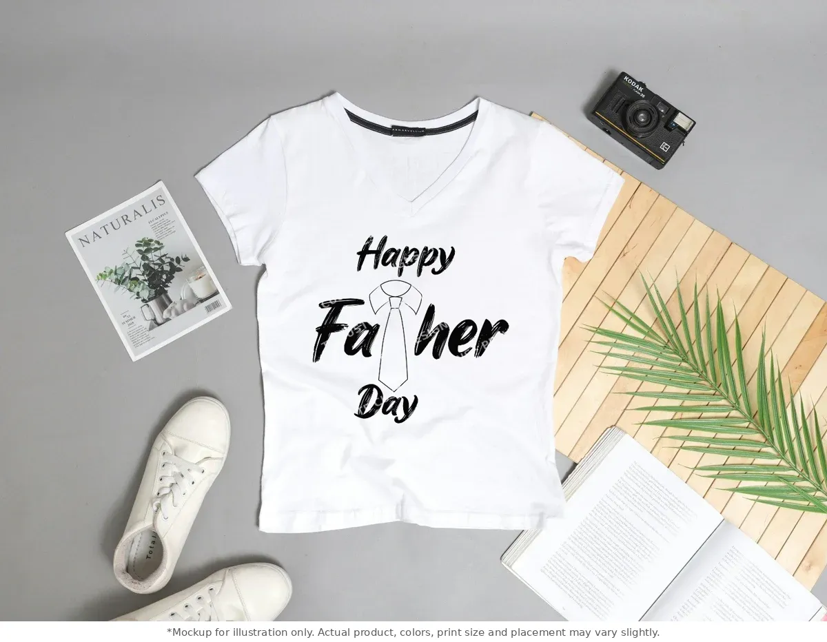 White tee mockup, flat lay with props