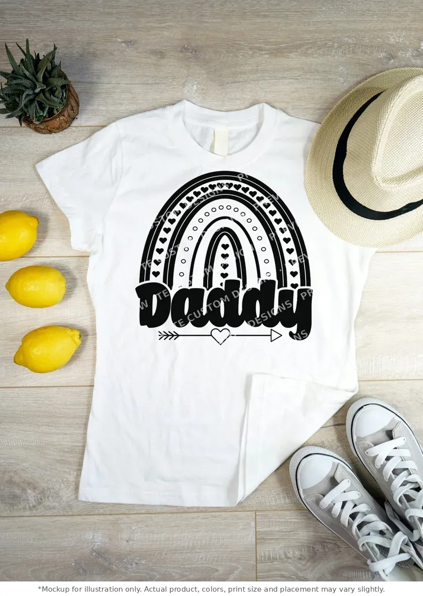 White tee mockup, flat lay on wood