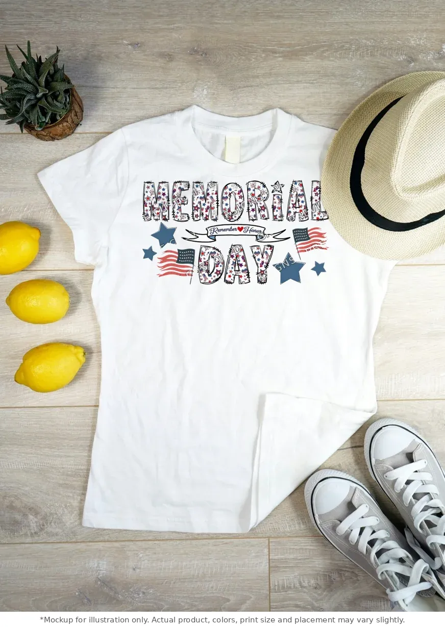 White tee mockup, flat lay on wood