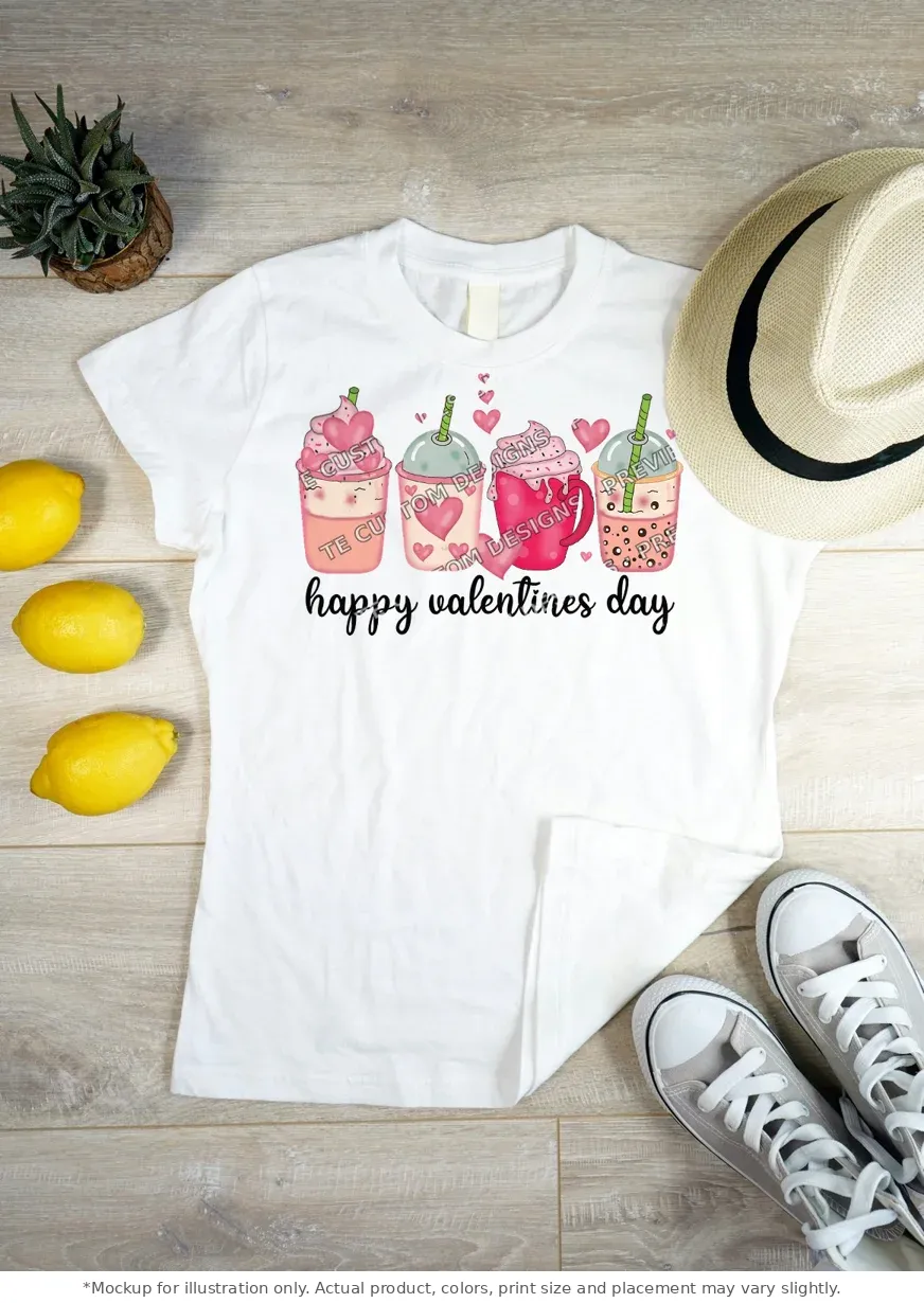 White tee mockup, flat lay on wood