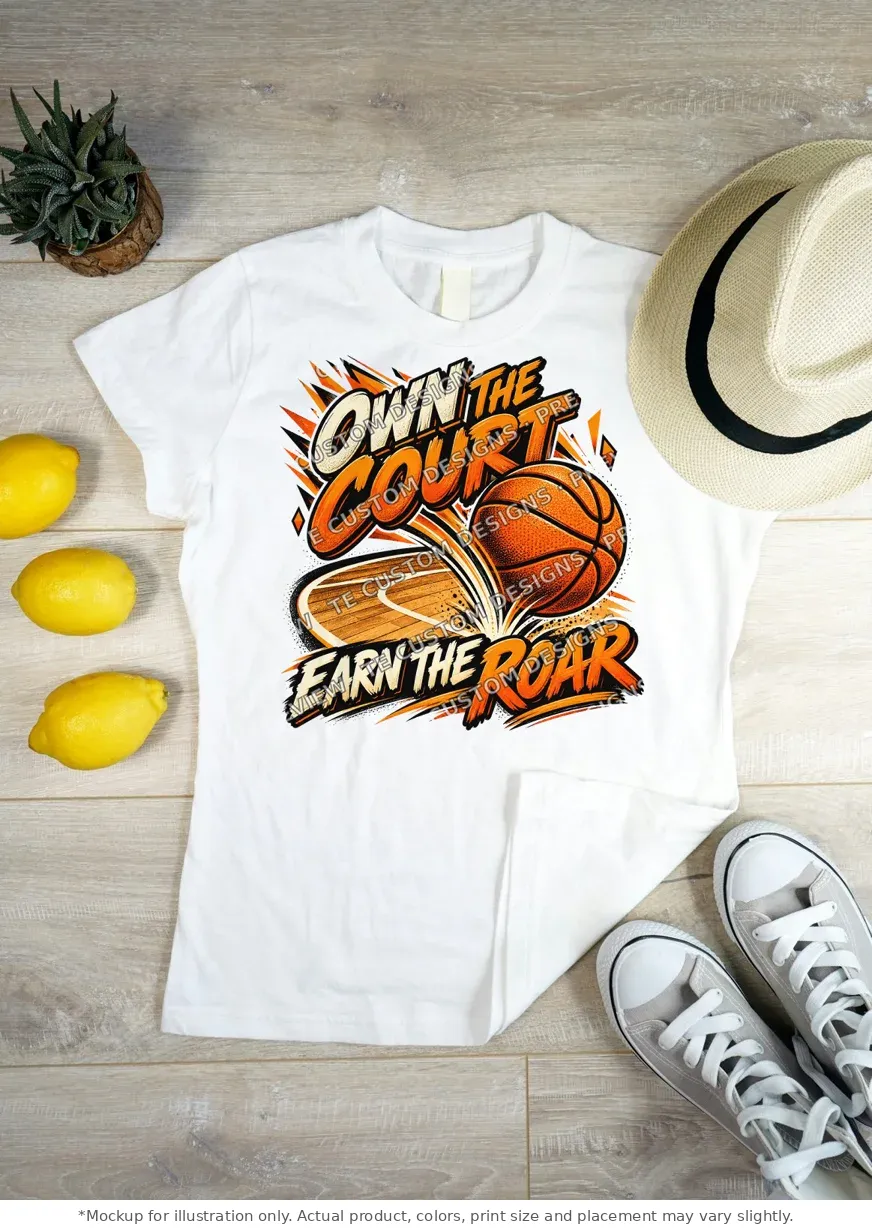 White tee mockup, flat lay on wood