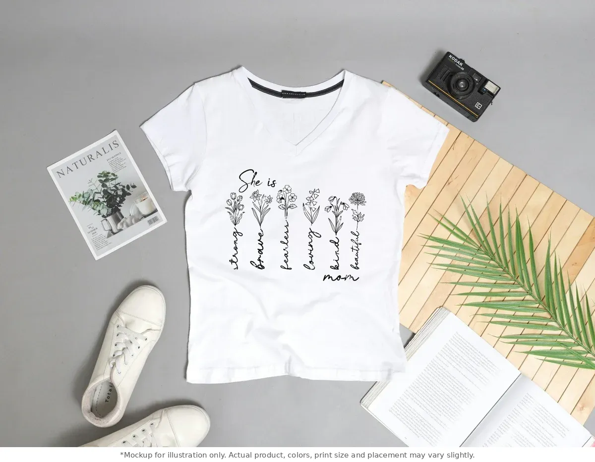 White tee mockup, flat lay with props