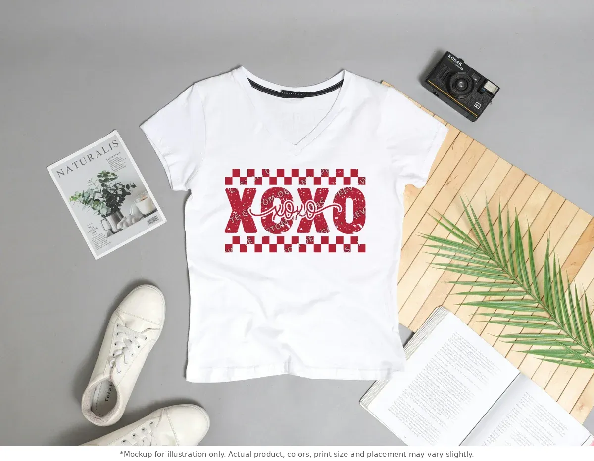 White tee mockup, flat lay with props