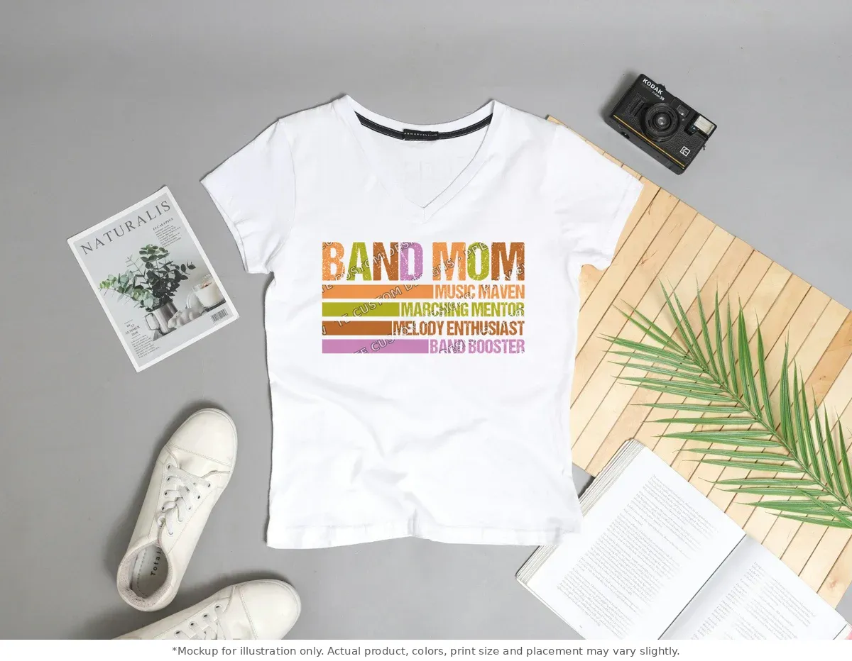 White tee mockup, flat lay with props