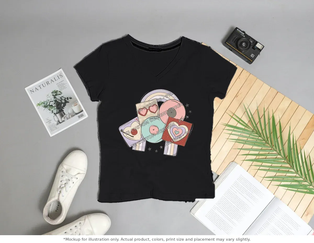 Black tee mockup, flat lay with props