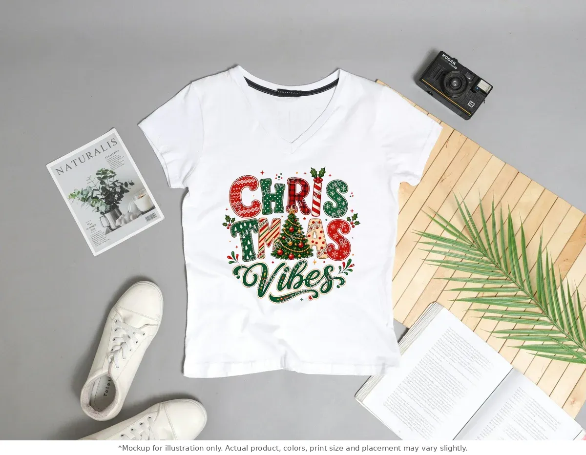 White tee mockup, flat lay with props