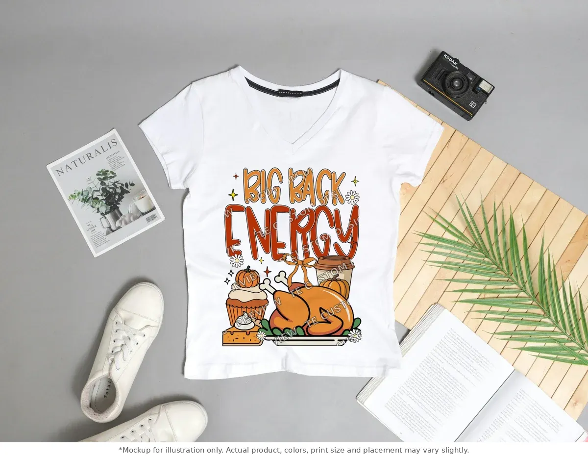 White tee mockup, flat lay with props