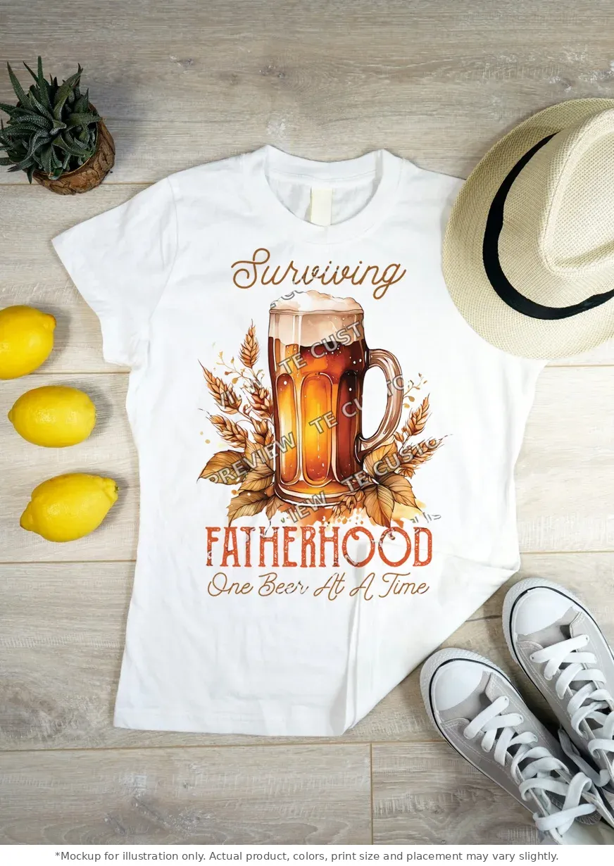 White tee mockup, flat lay on wood