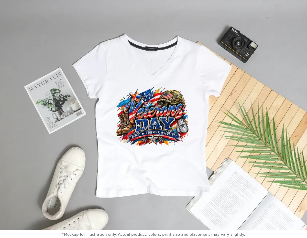 White tee mockup, flat lay with props