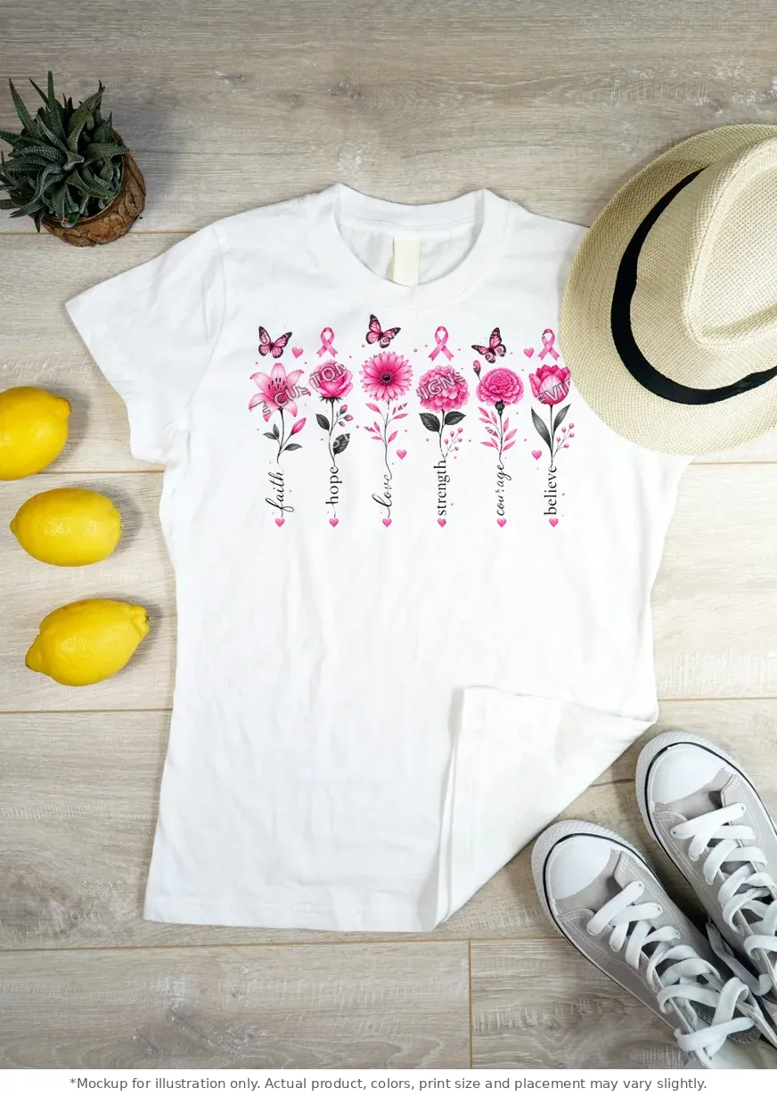 White tee mockup, flat lay on wood