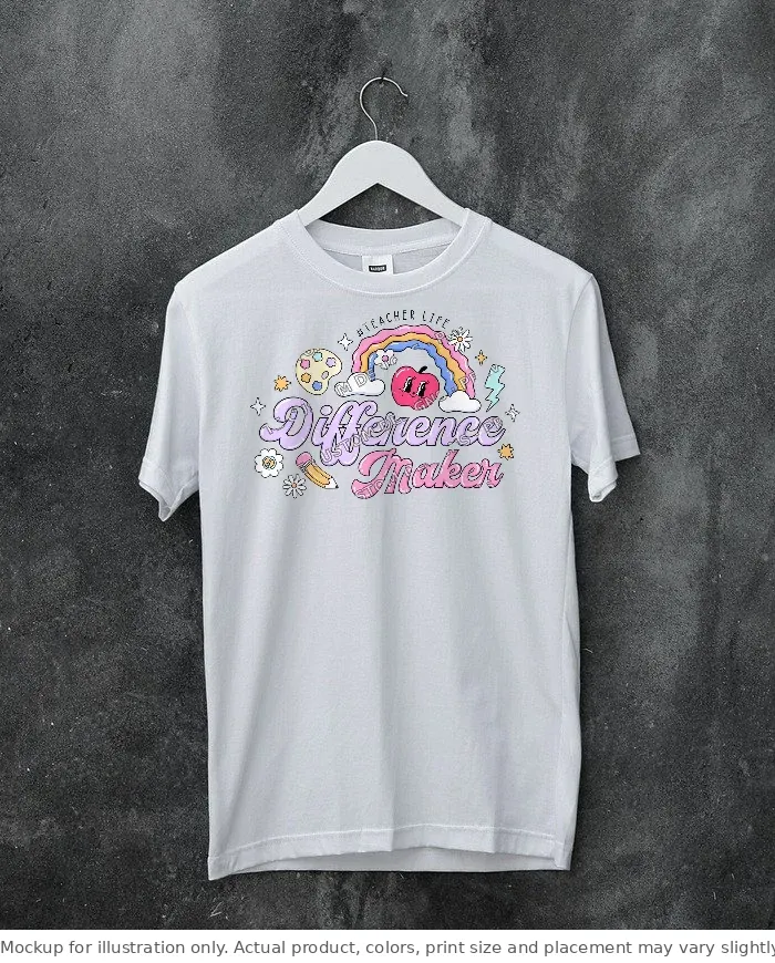 White tee mockup, on a hanger, concrete wall
