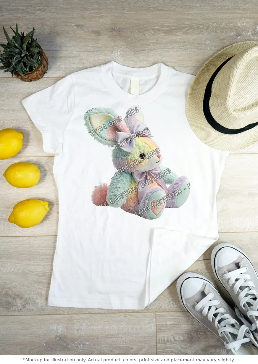 White tee mockup, flat lay on wood