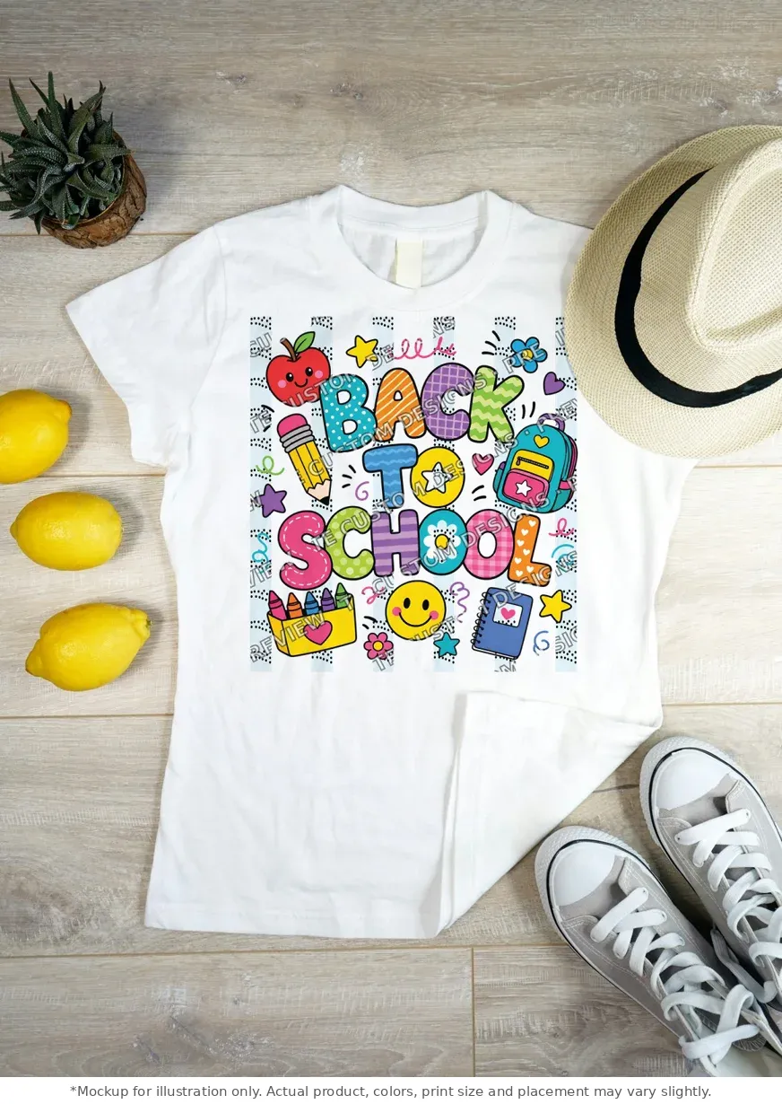 White tee mockup, flat lay on wood