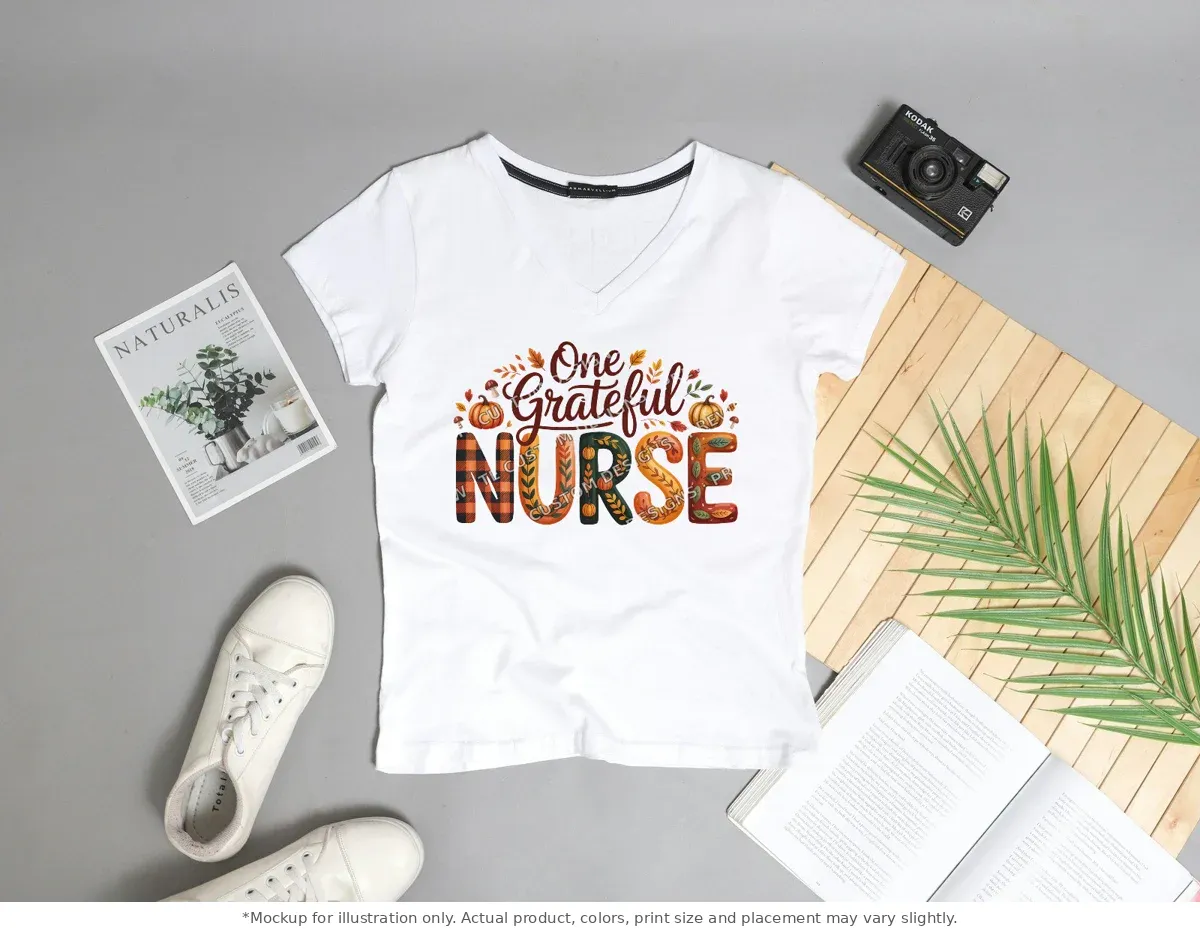 White tee mockup, flat lay with props